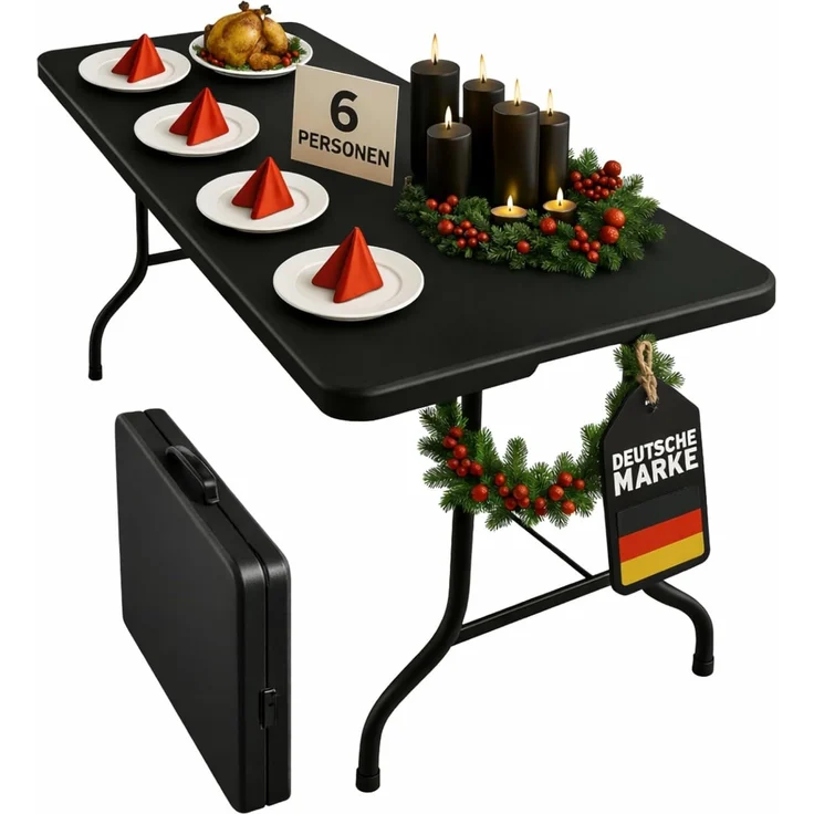 Floordirekt- Gartentisch Klappbar Kunststoff 180x73 cm - Buffettisch mit Tragegriff - Klapptisch für Garten Terrasse und Balkon - Campingtisch 6 Personen (Kyoto)