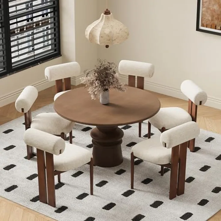 MALOL Esszimmerstühle 6er Set, Polsterstuhl Essstühle mit Holzbein, Mid-Century Modern Stoff Esstisch Stühle mit Fester Rückenlehne für Esszimmer, Küche, Restaurant, Mit dunkelbraunen Beinen, Beige