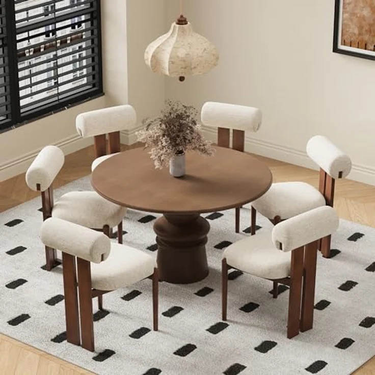 MALOL Esszimmerstühle 6er Set, Polsterstuhl Essstühle mit Holzbein, Mid-Century Modern Stoff Esstisch Stühle mit Fester Rückenlehne für Esszimmer, Küche, Restaurant, Mit dunkelbraunen Beinen, Beige – Bild 1