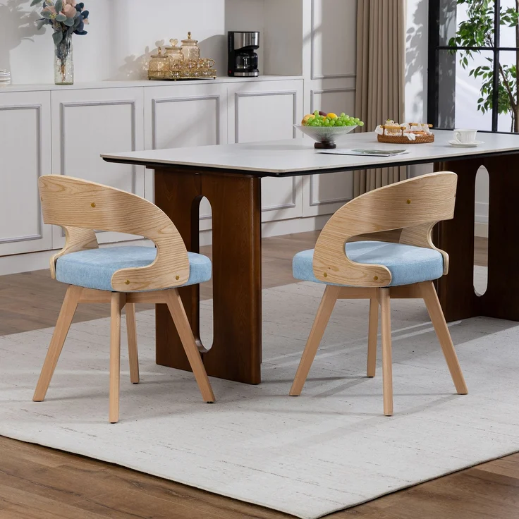 LVHOM Esszimmerstuhl 360° drehbar, 2er Set, Polsterstuhl aus Leinen und Massivholz, Küchenstuhl gepolstert, ergonomischer Schalenstuhl mit Armlehne, bis 150 kg – Bild 9