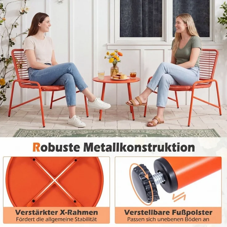 COSTWAY Balkonset, (3-tlg), Rattan Gartenmöbel Set für 2 personen Terrasse – Bild 4
