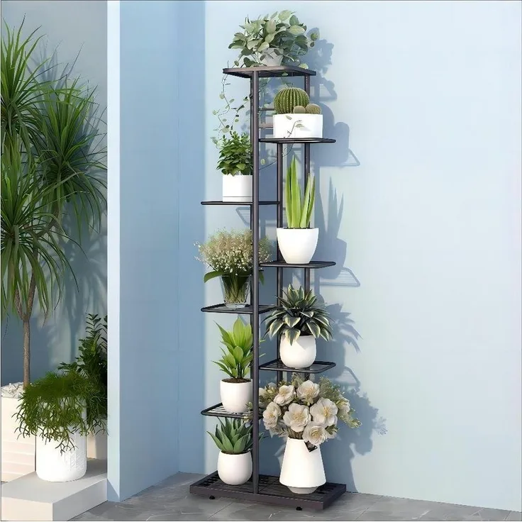 MULISOFT Pflanzentreppe 8 Schichten 9 Töpfe Schmiedeeisernes Blumenregal, Home Balkon Dekoration Indoor Outdoor Blumenständer