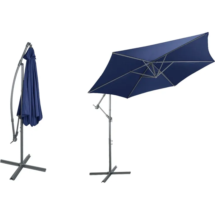 Alu Sonnenschirm Ampelschirm Ø 3m UV30+ Kurbelschirm mit Standfuß Garten blau