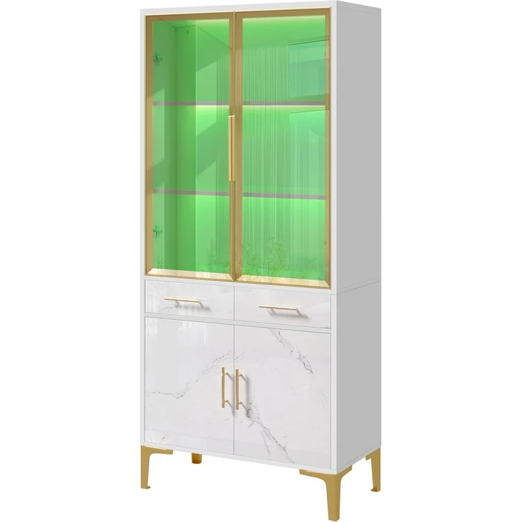 ZUBALIYA Vitrine, mit Schubladen, mit Stauraum, mit LED-Beleuchtung, mit App-Steuerung, H 170 × T 38 × B 75 cm, Weiß, MDF / Spanplatte – Bild 14