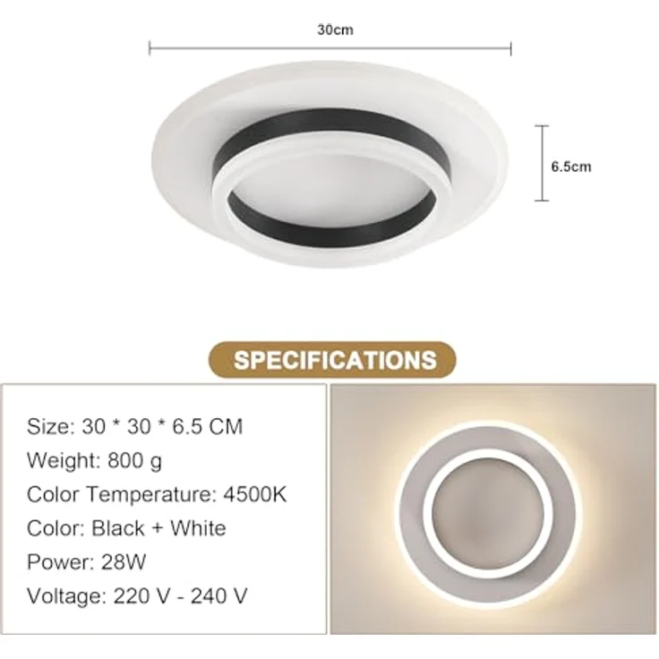 Goeco LED Deckenlampe Innen, Ø30 CM 28W 3150LM 4500K Modern Rund Deckenleuchte aus Acryl, LED Lampen Deckenbeleuchtung Neutrales Licht für Schlafzimmer, Wohnzimmer, Flur, Küche, Weiß – Bild 4