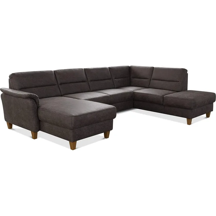 CAVADORE Wohnlandschaft Palera / U-Form Sofa mit Schlaffunktion, Stauraum und Federkern / 314 x 89 x 212 / Mikrofaser in Lederoptik, Braun