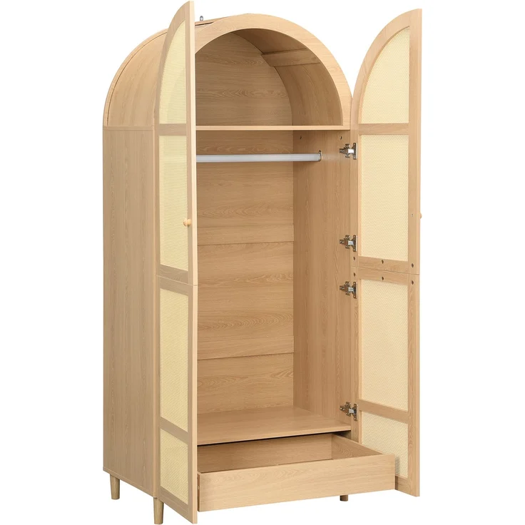 DESVIAE Garderobenschrank mit Rattantüren und Schubladen 80x179x50 cm MDF/Spanplatte Natur – Bild 8