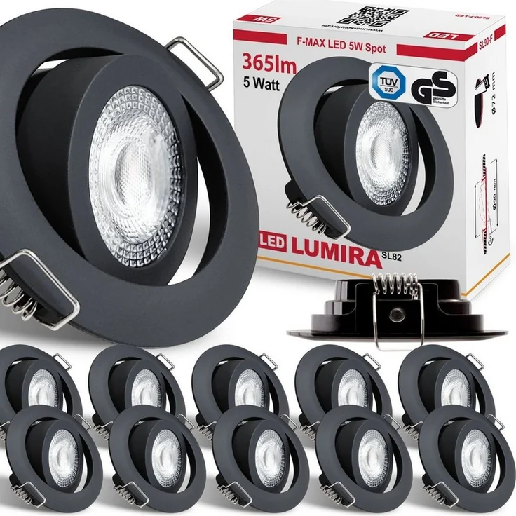 Maxkomfort LED Einbaustrahler 6/12er-Set Ultraflach & Schwenkbar, 3 Lichtfarben umschaltbar, LED fest integriert, (3000K/4000K/6500K), IP20 Deckenspots für Wohnzimmer, Küche & Flur - Ø82x25mm