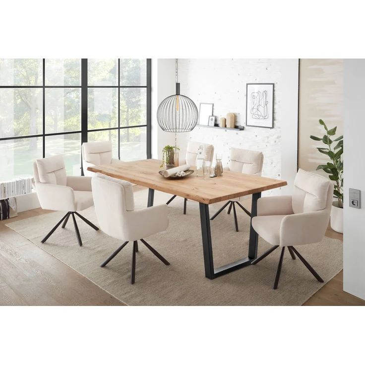 Armlehnstuhl >Solveig< (2er-Set) in hell beige/schwarz - 60x93x67 (BxHxT) – Bild 5