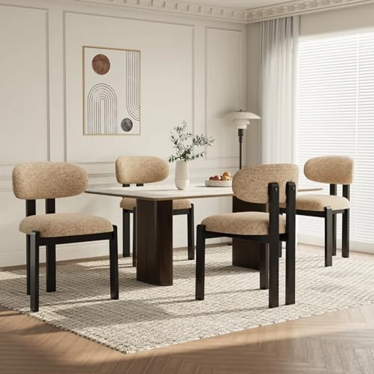 MALOL Esszimmerstühle 4er Set, Moderne Polsterstuhl Essstühle mit Fester Rückenlehne, Stoff Esszimmerstühl mit Holzbein für Esszimmer, Küche, Restaurant, Mit schwarzen Beinen, Kamel – Bild 1