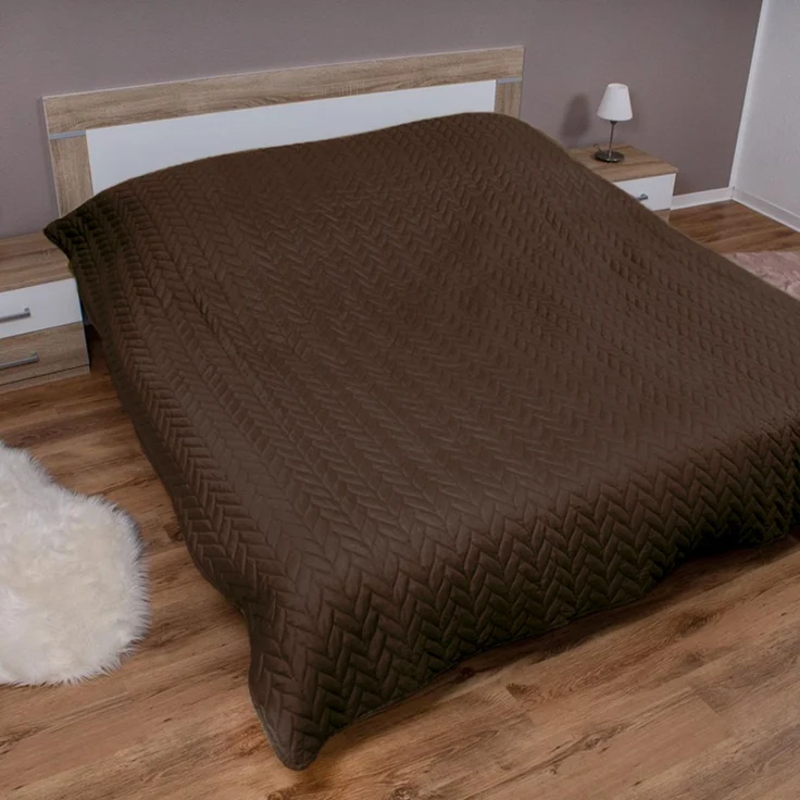 Tagesdecke ( Braun ) 220x240 cm mit wattierter Zwischenlage, Bettüberwurf - Überwurfdecke, Sommerdecke gesteppt - Steppdecke, Wendedecke – Bild 1