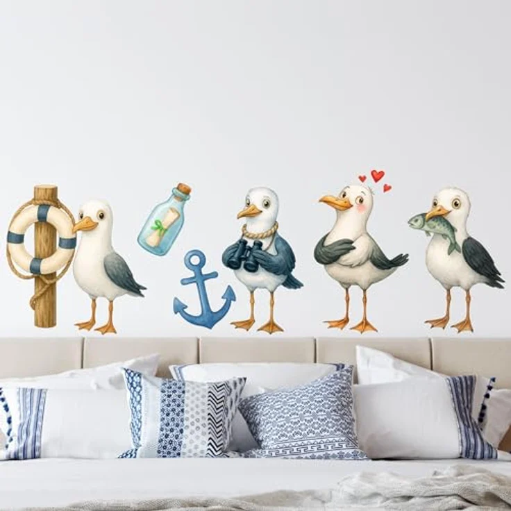 Sunnywall Wandtattoo Aufkleber Maritim Möwen - maritime Wanddeko für Kinderzimmer, selbstklebend, konturgeschnitten, rückstandslos entfernbar – Bild 2