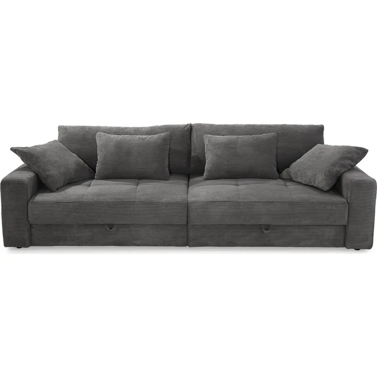 Big-Sofa 284 cm breit Wellenunterfederung Lounge-Couch Stauraum Cord Dunkelgrau