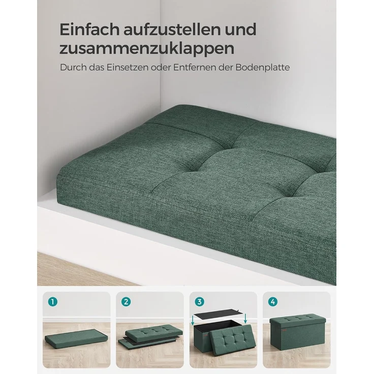 Songmics Sitzhocker mit Stauraum, klappbare Sitzbank, 38 x 76 x 38 cm Fußbank, Aufbewahrungsbox, bis 300 kg belastbar, für Wohnzimmer Schlafzimmer Flur, vintagegrün LSF047C01 – Bild 5