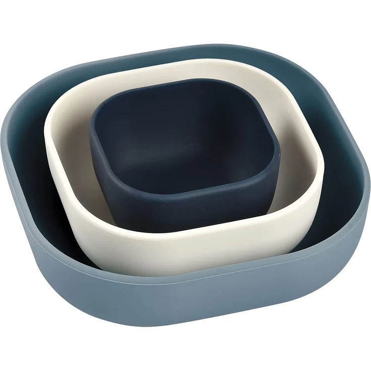 BÉABA, 3er-Set stapelbare Silikonschalen, Baby-Mahlzeiten-Set, Kinder-Silikon-Geschirr-Set, stapelbar, skalierbar, ergonomisch, gesundes Silikonmaterial, langlebig (Nachtblau/Cotton/Baltisches Blau)