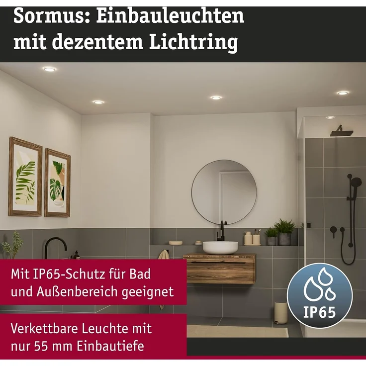 Paulmann 92248 LED Einbauleuchte Sormus 10cm 3er-Set IP65 rund weiß – Bild 4