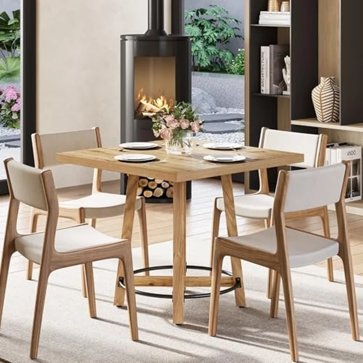 LITTLE TREE 31,5 Zoll moderner Esstisch, quadratischer Küchentisch für kleine Räume, ideal für 2–4 Personen, Mid-Century-Modern-Stil für Küche und Esszimmer, braun und schwarz – Bild 4