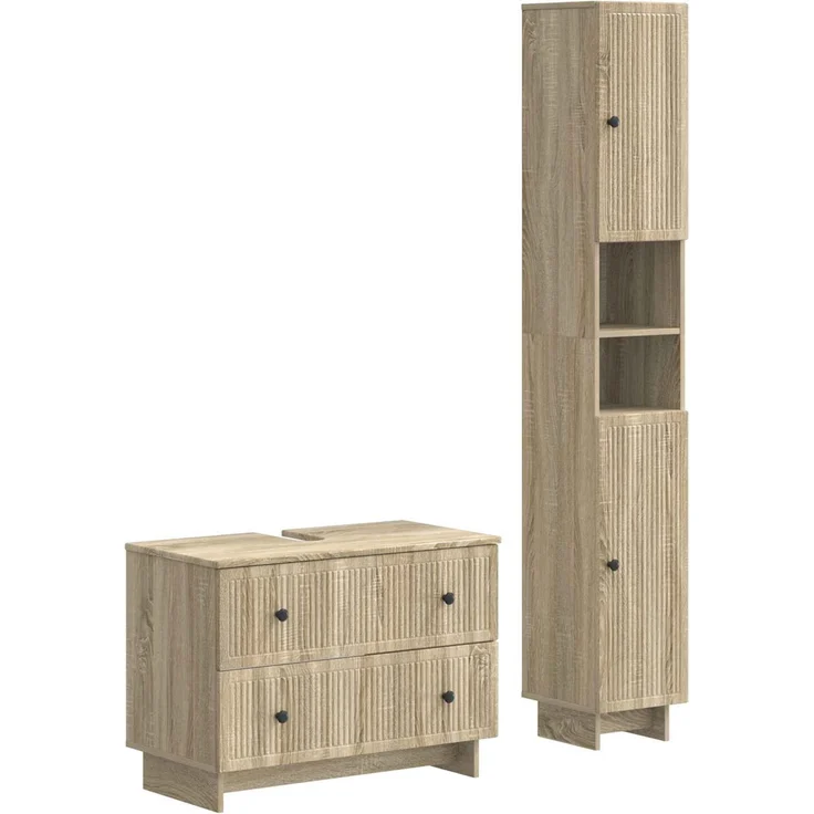 vidaXL 2-teiliges Badezimmer Schrank Set EDE Sonoma-Eiche 3417497 – Bild 2