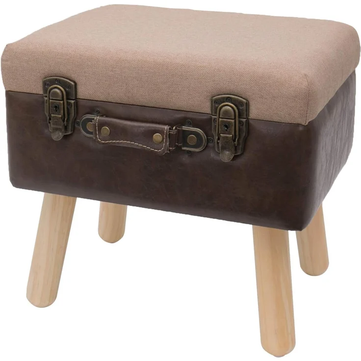 HMF Stauraumhocker handgefertigter Hocker aus Holz, dekoratives Wohnaccessoire, Vintage Sitzhocker mit Stauraum 40 x 32 x 39 cm, Braun, Klassik – Bild 1