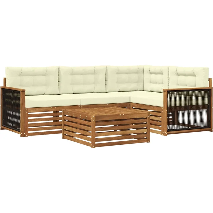 vidaXL Outdoor-Sofagarnitur 5 stk. 4-Sitzer Natur und Creme 3383323 – Bild 2
