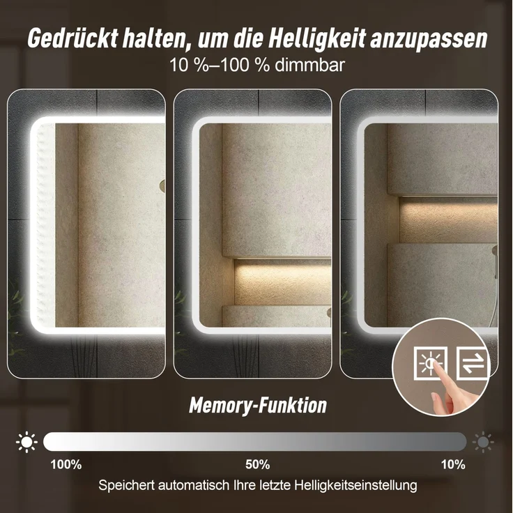 LED-Badezimmerspiegel aus Glas, dimmbar & beschlagfrei, 60x100 cm, Silber – Bild 6