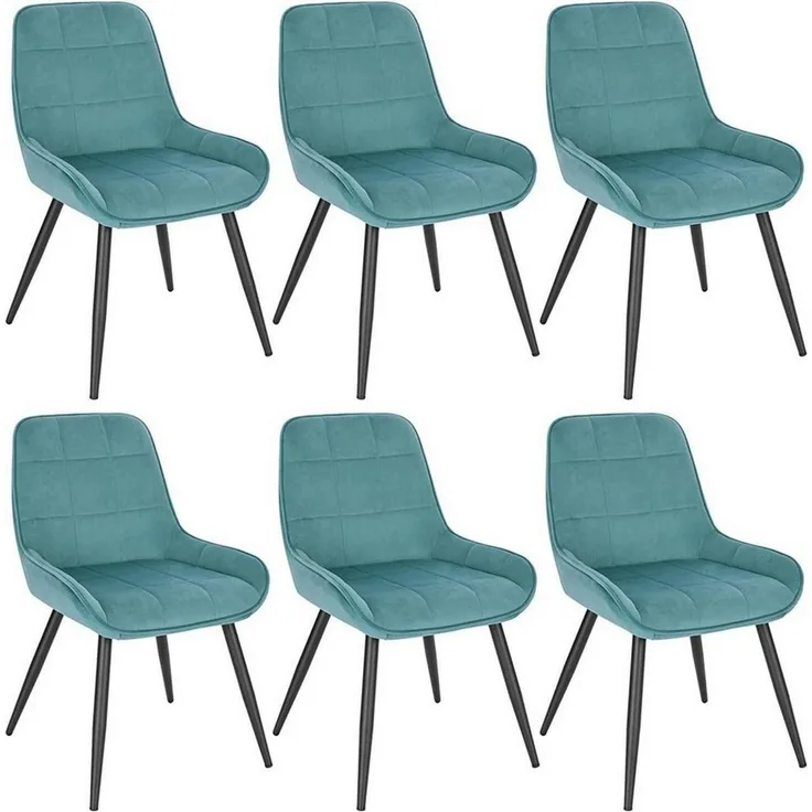 WOLTU Esszimmerstühle 6er Set, Polsterstuhl Samt, Küchenstuhl gepolstert, Akzentstuhl für Wohnzimmer Schlafzimmer Küche, ergonomischer Stuhl mit Rückenlehne, Türkis, BH331ts-6