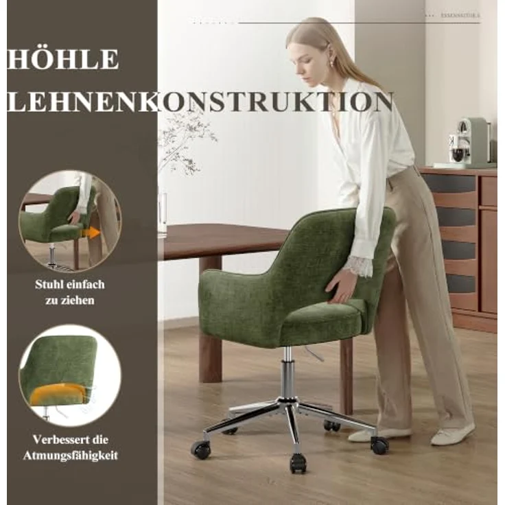 MALOL Drehstuhl Sessel Wohnzimmer höhenverstellbar, Moderner Relaxsessel Stuhl mit Rollen, 360° Drehsessel Schreibtisch Stuhl mit Armlehnen für Wohnzimmer, Schlafzimmer, Homeoffice, Grün – Bild 8