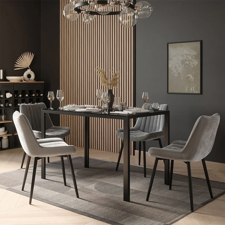 Esstisch Set Grand Schwarz 120 x 70 cm mit 4 Stühlen (Grau) Vicco – Bild 3