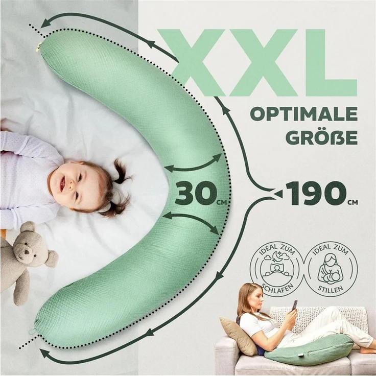 SEI Design Stillkissen Seitenschläferkissen Babynestchen Kuschelnest XXL, Schwangerschaftskissen mit Bezug, Schwangerschaftskissen mit Bezug, Bezug 100% Baumwolle – Bild 3