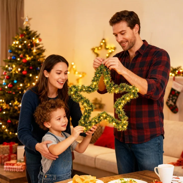 SALCAR 40 cm PVC Weihnachtsstern mit 200 grünen Zweigen und warmweißem LED Lichterkette – hochwertige Weihnachtsdekoration für Innen und Außen, mit Batteriefach und Timer – Bild 5
