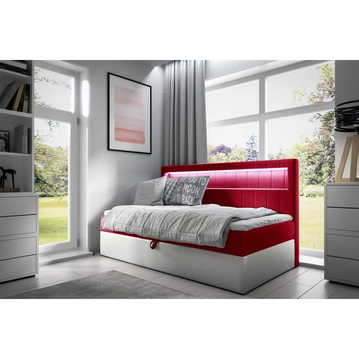 Boxspringbett Gästebett Kinderbett FABIAN Nr. 2 90x200cm Weiss-Rot
