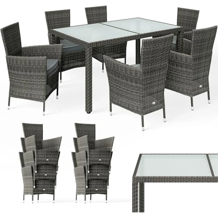 CASARIA® Gartenmöbel-Set, grau, mit Esstisch 150x90 cm – Bild 10