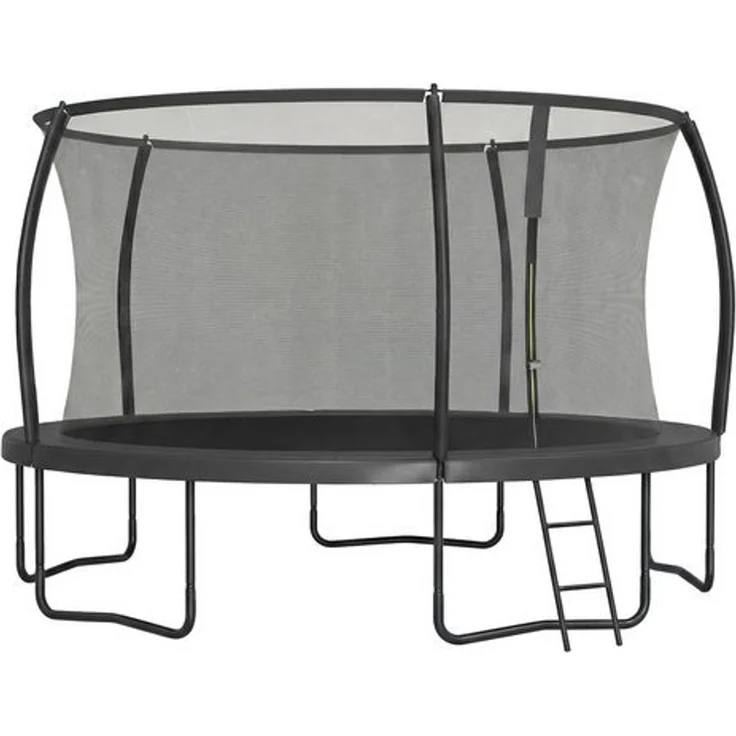 SONGMICS Trampolin 427 cm d, Gartentrampolin mit Sicherheitsnetz, 180 cm hohe Stangen, Randabdeckung, Leiter, schwarz – Bild 2