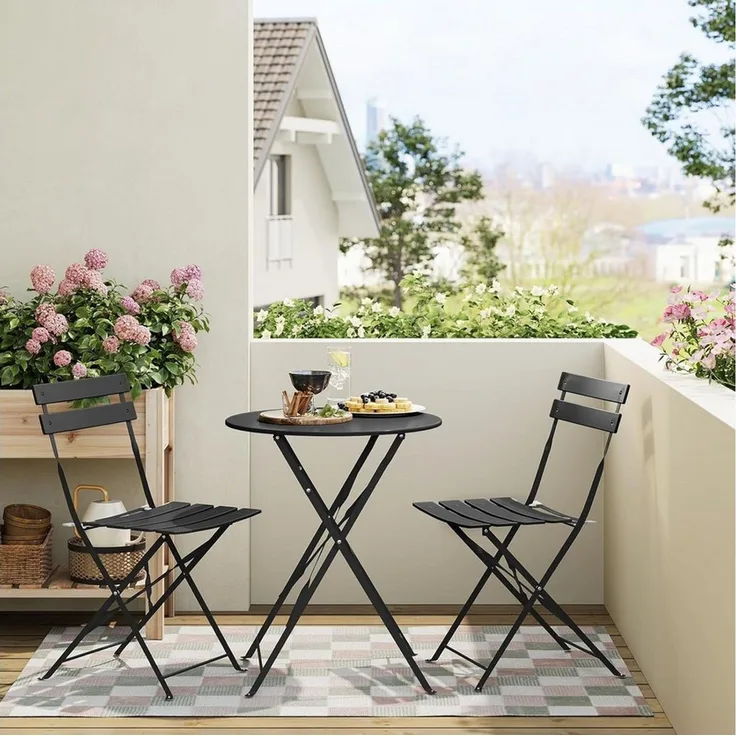 EUGAD Balkonset, (1-tlg), Balkonmöbel 3-teilig, Bistrotisch mit 2 Stühlen, klappbar