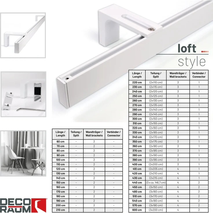 Deco-Raum® Gardinenschiene Innenlauf Loft | Länge: 440cm | Material: Aluminium | Farbe: Weiß – Bild 3