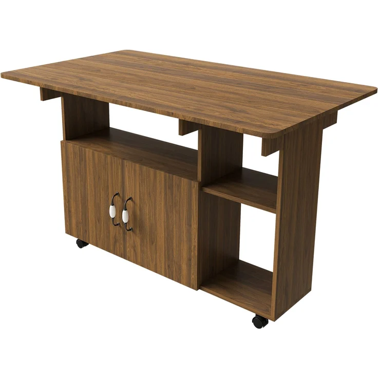 Flieks Mobile Kücheninsel 110x70x80 cm, klappbarer Küchentisch mit Rollen, Ablageböden & Stauraum, Esstisch und Sideboard, Braun – Bild 10