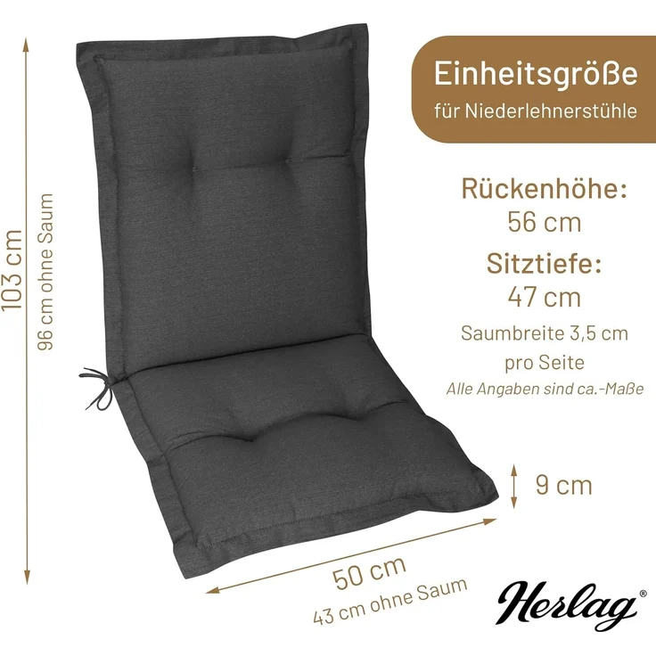 Herlag Polsterauflage Ava Niedriglehner Gartenstuhlauflage extra dick, 103x50x9cm, (1 St), Polsterauflage Niederlehner für Stapelstühle, Anthrazit – Bild 3
