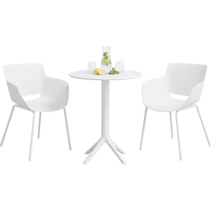 Gartenmöbel-Set SARA mit 2 Stühlen - 168x60x80cm, Kunststoff, Weiß | Balkonset Gartenset Tisch mit Stühlen Bistroset Outdoor