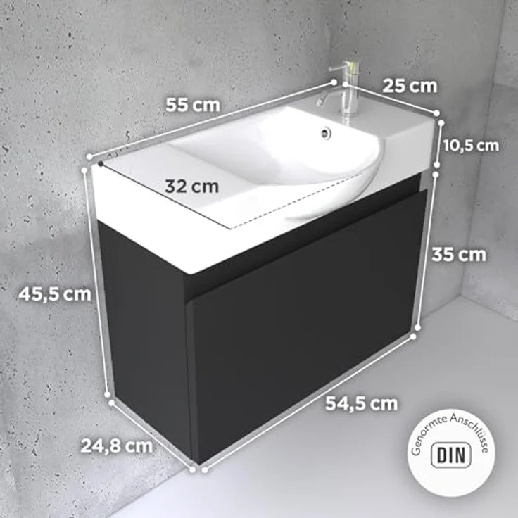 Alpenberger Badmöbel-Set Waschbecken mit Unterschrank 55 cm Breit, (Badezimmermöbel Waschtisch, Badschrank Schmal), Waschbeckenunterschrank mit Softclose – Bild 7