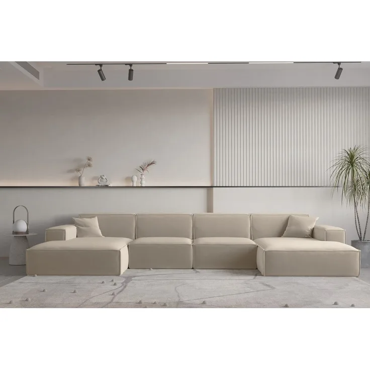 Wohnlandschaft U-Form CELES PREMIUM in Stoff Opera Velvet Beige