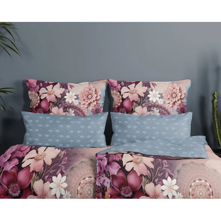 hip Satin Bettwäsche 135x200 Asher Mandala Blüten Schmetterling aubergine blau 33138 – Bild 2