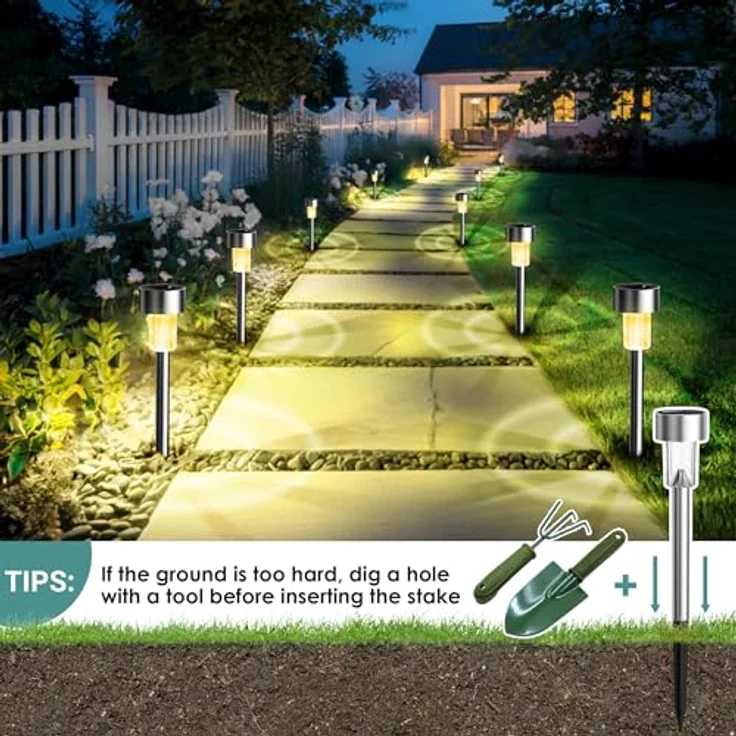 GIGALUMI Solarlampen für außen, Solarleuchten für Garten, 12 Stück, wasserdichte Solar Gartenleuchten für außen Garten, Balkon, Terrasse, Rasen, Wege (Warmweiß) – Bild 4