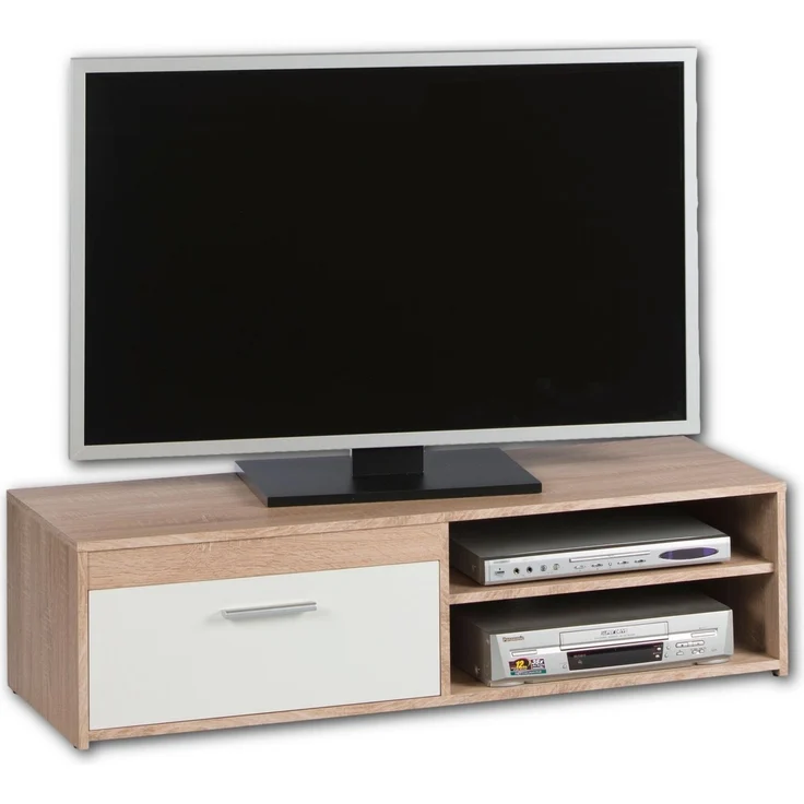 Lowboard >Gemma< 1 Klappe, 2 Fächer, Sonoma Eiche Dekor, weiß - 120x32x38cm (BxHxT) – Bild 2