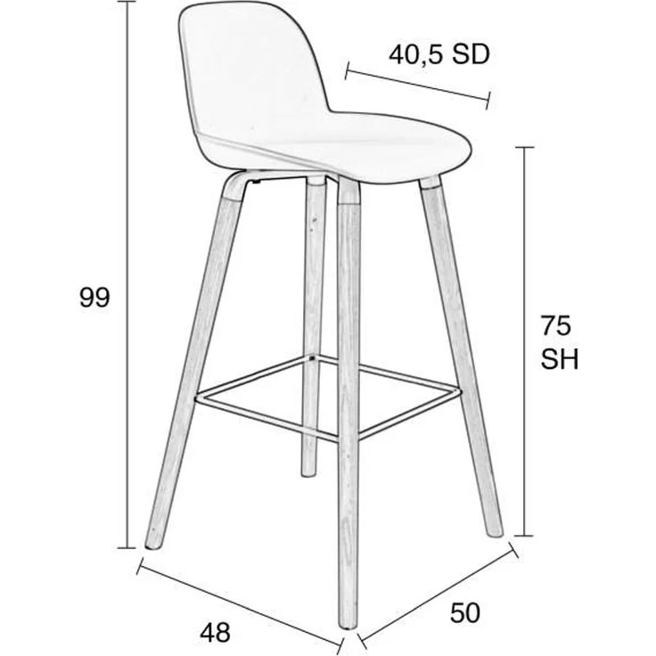 Zuiver Barhocker Albert Kuip im 2er-Set, Taupe mit Gestell aus Aluminium und Eschenholz – Bild 8