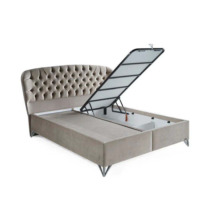 Schlafzimmer-Set "Bellana" – Bett mit Bettkasten und Matratze , Nachttisch, Kommode, Bettbank-Hellgrau – Bild 6