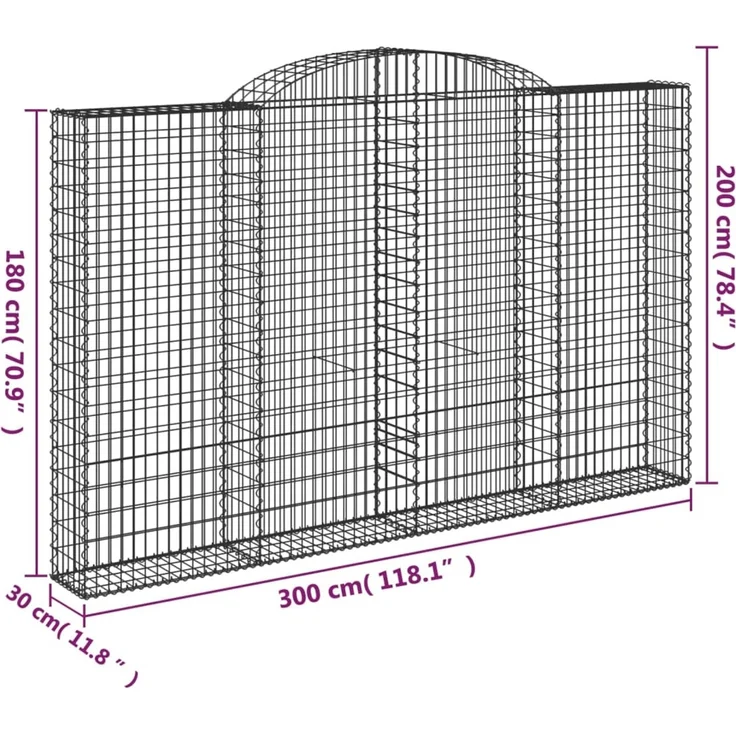 vidaXL Gabione mit Hochbogen 300x30x180/200 cm Verzinktes Eisen 153509 – Bild 5