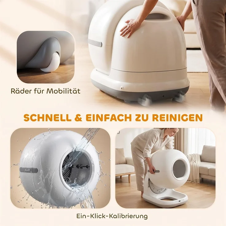 PawHut Selbstreinigende Katzenklo, ABS, Weiß, 58,1L x 47,5B x 53H cm – Bild 7