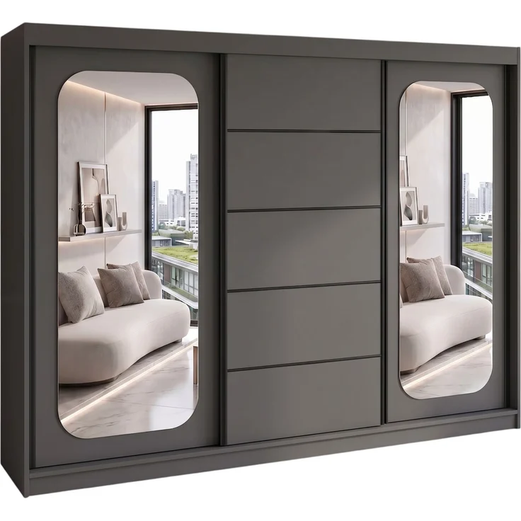 BELANO Schwebetürenschrank 200 cm mit Spiegel – Kleiderschrank mit Schiebetüren, Innenausstattung: Basic – Bild 1