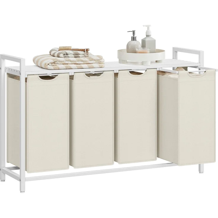 Vasagle Wäschekorb mit 4 Fächern, 4x40 L, Metallrahmen Weiß, 72 x 33 x 116 cm – Bild 1