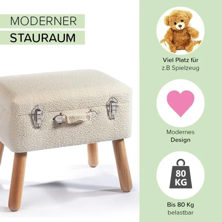 Kobolo Sitzhocker Kofferhocker Polsterhocker aus Textil in weiß (1 Stück) – Bild 4